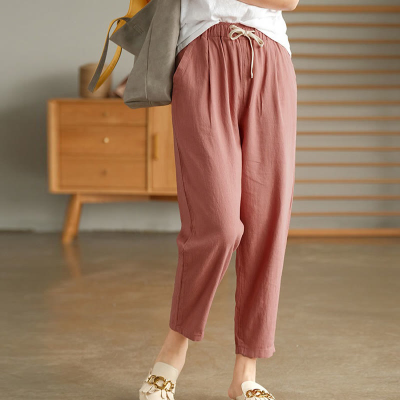 Buddha Stones Casual Women's Cotton Drawstring Harem Pants With Pockets - MistyRose - US14,UK/AU18,EU46 (4XL) - image 0