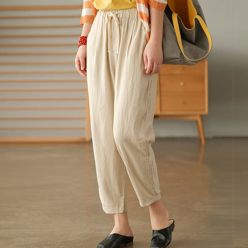 Buddha Stones Casual Women's Cotton Drawstring Harem Pants With Pockets - Linen - US14,UK/AU18,EU46 (4XL) - image 11