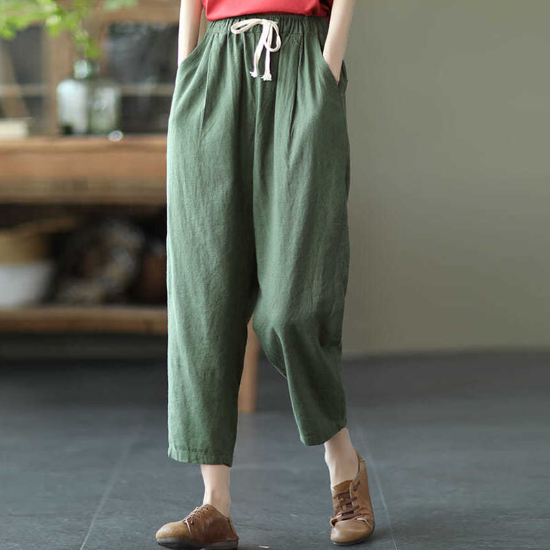 Buddha Stones Casual Women's Cotton Drawstring Harem Pants With Pockets - DarkSeaGreen - US14,UK/AU18,EU46 (4XL) - image 2
