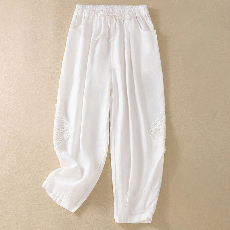 Buddha Stones Summer Women's Drawstring Harem Pants With Pockets - White - US8-10,UK/AU12-14,EU40-42 (2XL) - image 2