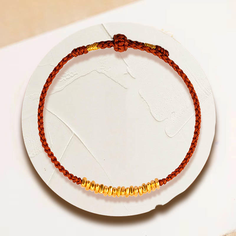 Buddha Stones 999 Gold Small Gold Pieces Design Handmade Protection Braided Rope Bracelet Bracelet BS 2