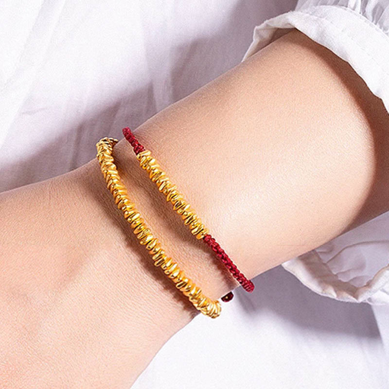 Buddha Stones 999 Gold Small Gold Pieces Design Handmade Protection Braided Rope Bracelet Bracelet BS 11
