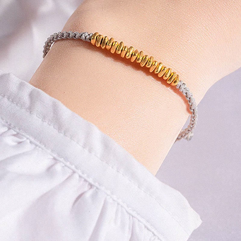 Buddha Stones 999 Gold Small Gold Pieces Design Handmade Protection Braided Rope Bracelet Bracelet BS 14