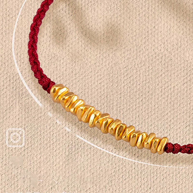 Buddha Stones 999 Gold Small Gold Pieces Design Handmade Protection Braided Rope Bracelet Bracelet BS Cherry Red(Gold About 0.75g) 21cm