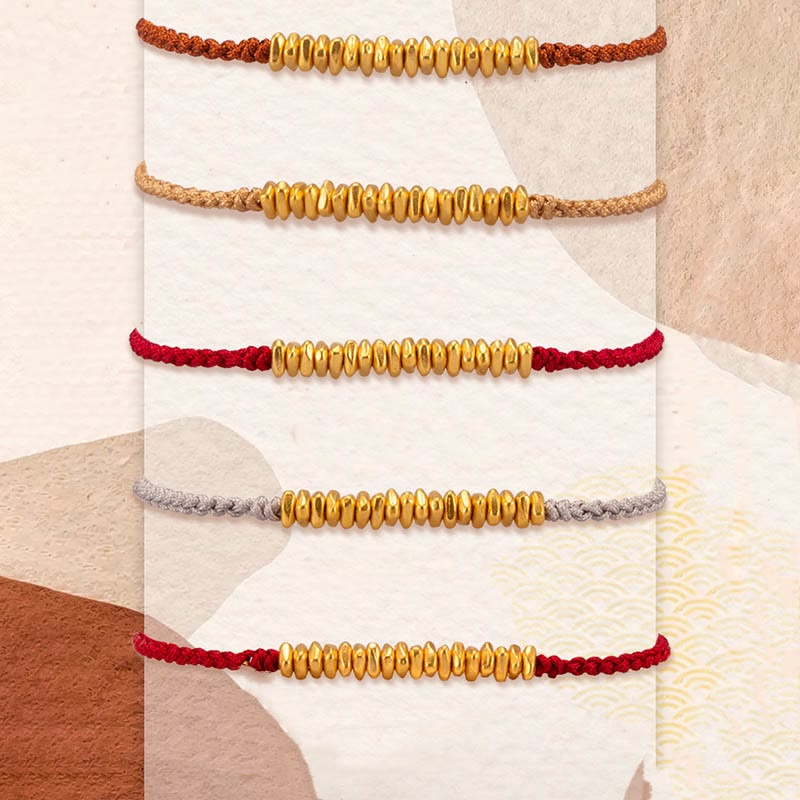 Buddha Stones 999 Gold Small Gold Pieces Design Handmade Protection Braided Rope Bracelet Bracelet BS 16