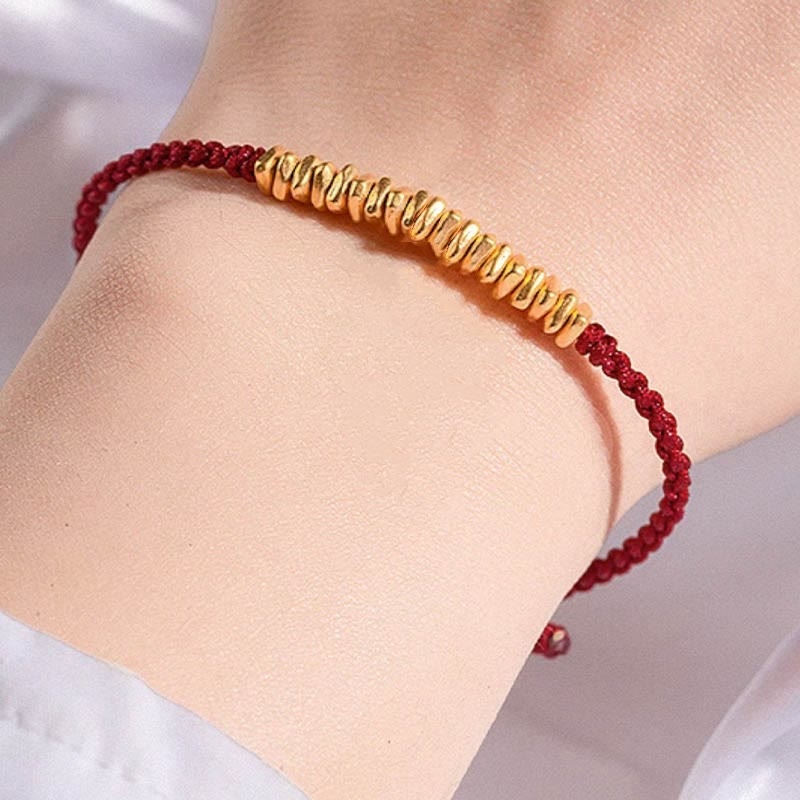 Buddha Stones 999 Gold Small Gold Pieces Design Handmade Protection Braided Rope Bracelet Bracelet BS 9