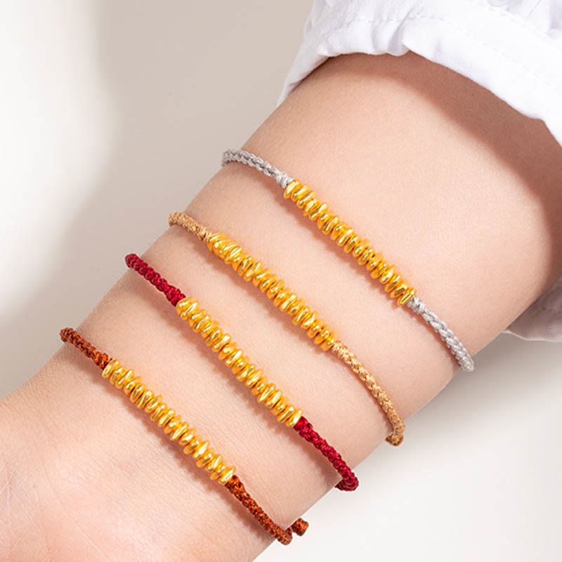 Buddha Stones 999 Gold Small Gold Pieces Design Handmade Protection Braided Rope Bracelet Bracelet BS 1