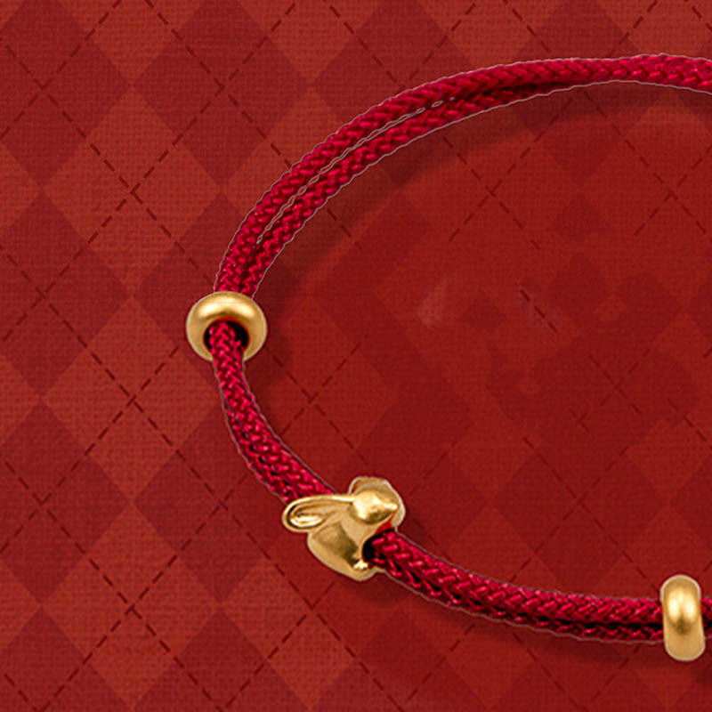Buddha Stones 999 Gold Small Lucky Rabbit Osmanthus Design Handmade Luck Braided Rope Bracelet Bracelet BS 2
