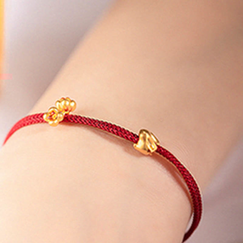 Buddha Stones 999 Gold Small Lucky Rabbit Osmanthus Design Handmade Luck Braided Rope Bracelet Bracelet BS 10
