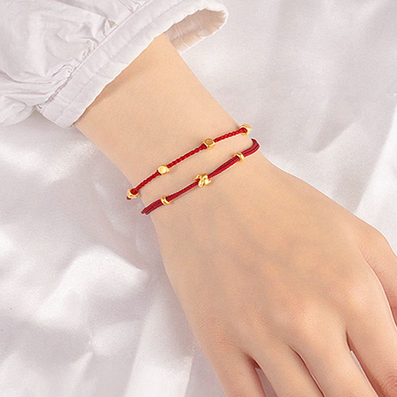 Buddha Stones 999 Gold Small Lucky Rabbit Osmanthus Design Handmade Luck Braided Rope Bracelet Bracelet BS 11