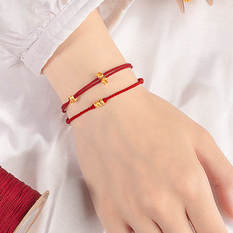 Buddha Stones 999 Gold Small Lucky Rabbit Osmanthus Design Handmade Luck Braided Rope Bracelet Bracelet BS 14