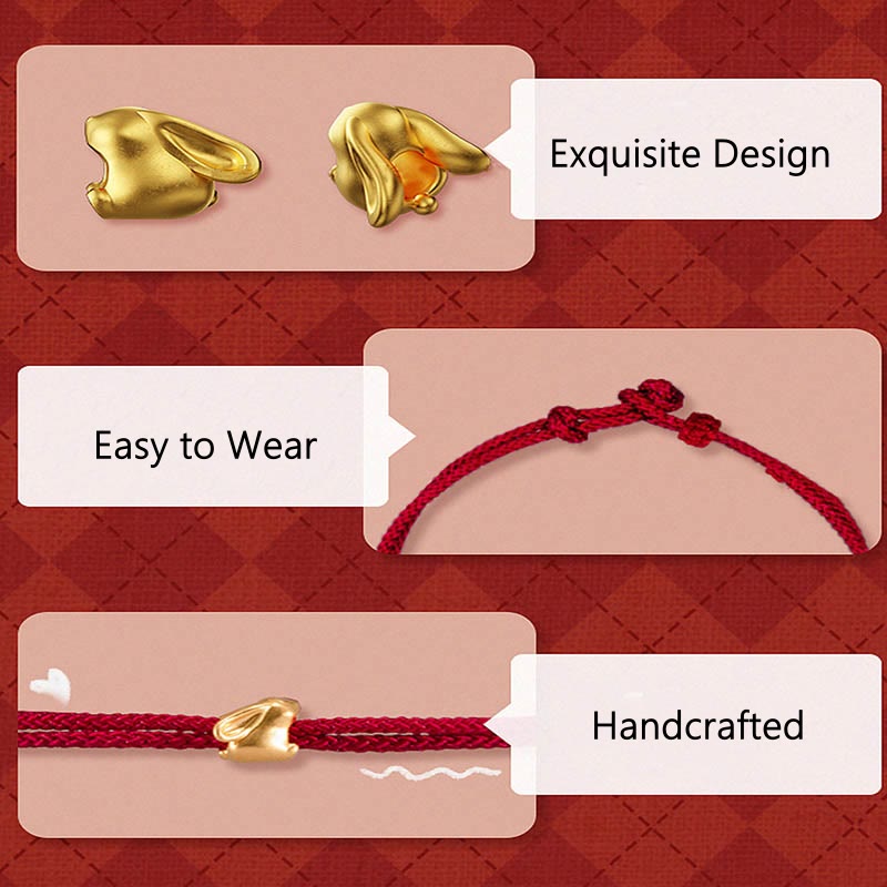 Buddha Stones 999 Gold Small Lucky Rabbit Osmanthus Design Handmade Luck Braided Rope Bracelet Bracelet BS 5