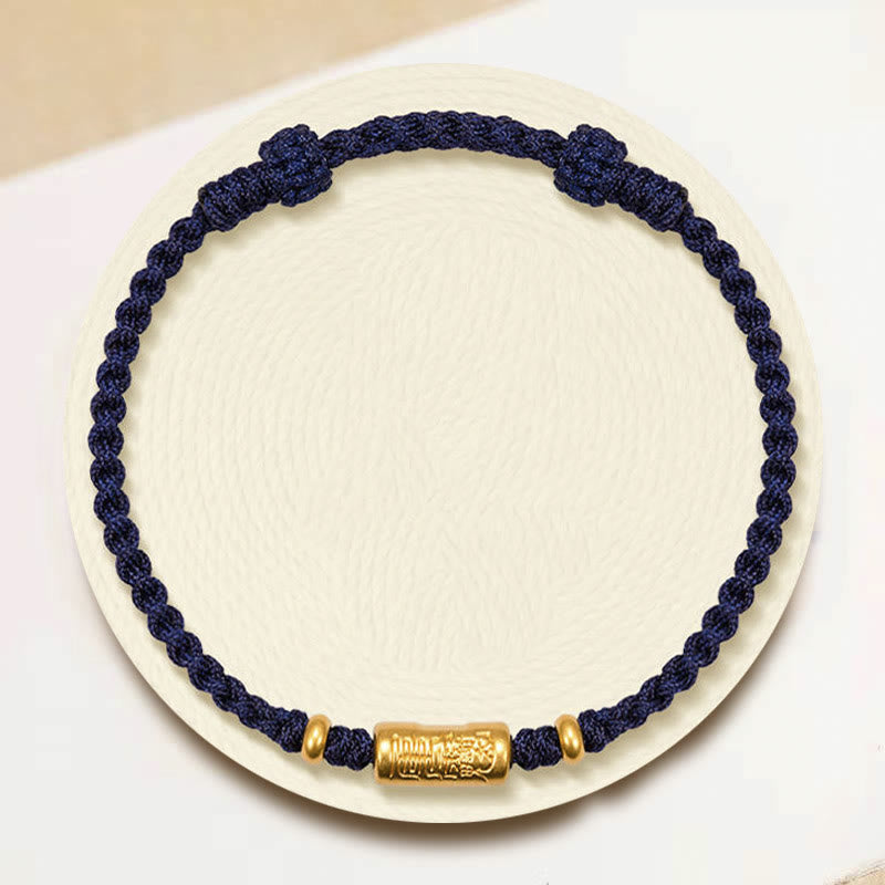 Buddha Stones 999 Gold Good Luck Amulet Carved Design Handmade Strength Braided Rope Bracelet Bracelet BS 9