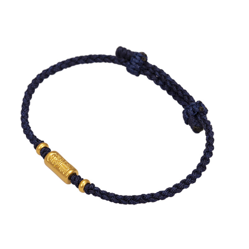 Buddha Stones 999 Gold Good Luck Amulet Carved Design Handmade Strength Braided Rope Bracelet Bracelet BS 11