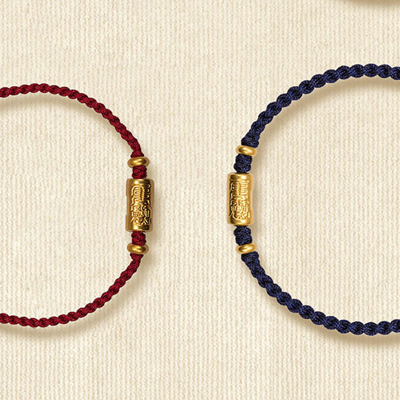 Buddha Stones 999 Gold Good Luck Amulet Carved Design Handmade Strength Braided Rope Bracelet Bracelet BS 16