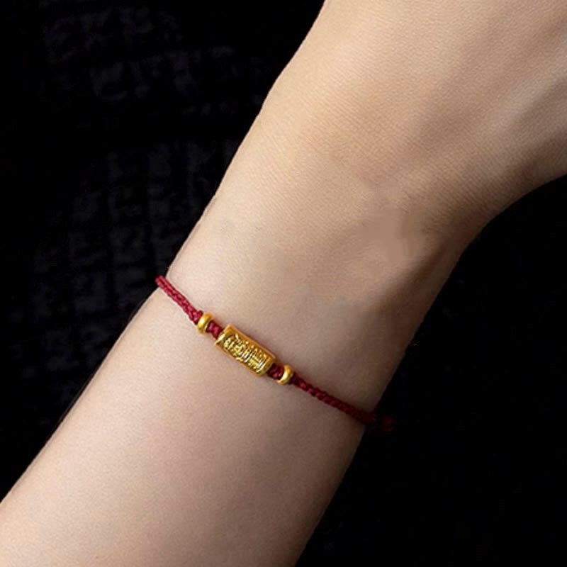Buddha Stones 999 Gold Good Luck Amulet Carved Design Handmade Strength Braided Rope Bracelet Bracelet BS 4