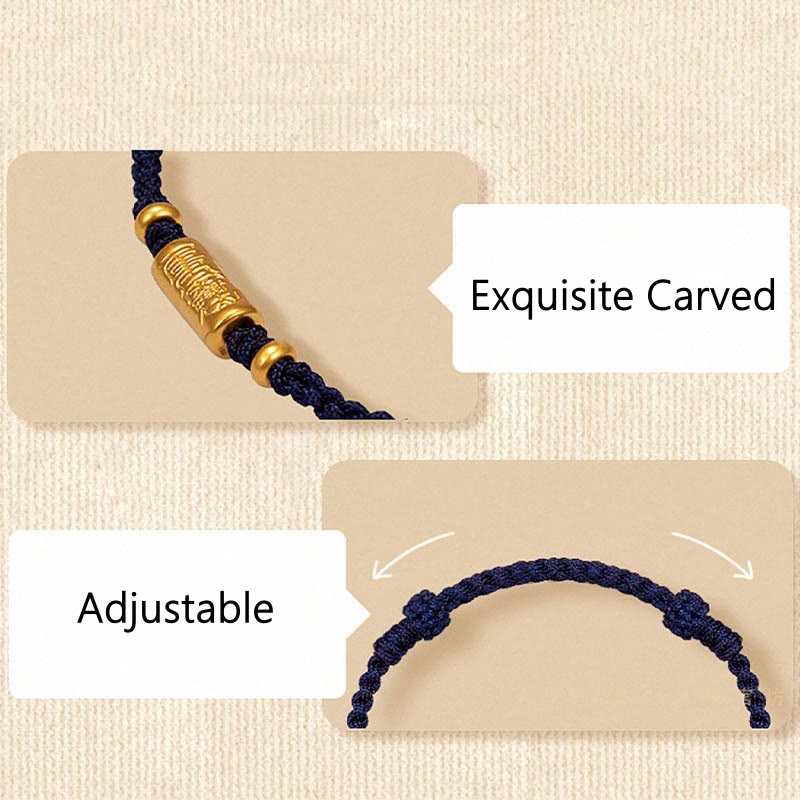 Buddha Stones 999 Gold Good Luck Amulet Carved Design Handmade Strength Braided Rope Bracelet Bracelet BS 10