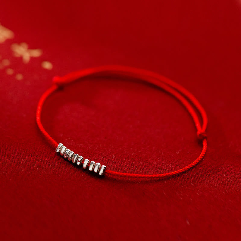 Buddha Stones Handmade 925 Sterling Silver Small Pieces Protection Braided Ultra-Thin Rope Bracelet Bracelet BS Silver-Red Rope(Wrist Circumference 14-20cm)