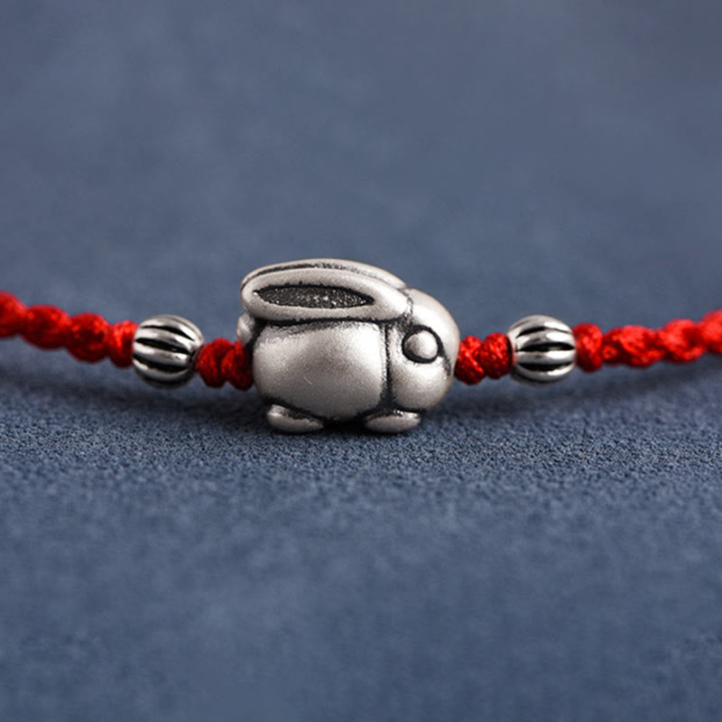 Buddha Stones Handmade 999 Sterling Silver Rabbit Luck Rope Bracelet Anklet Bracelet Anklet BS 9