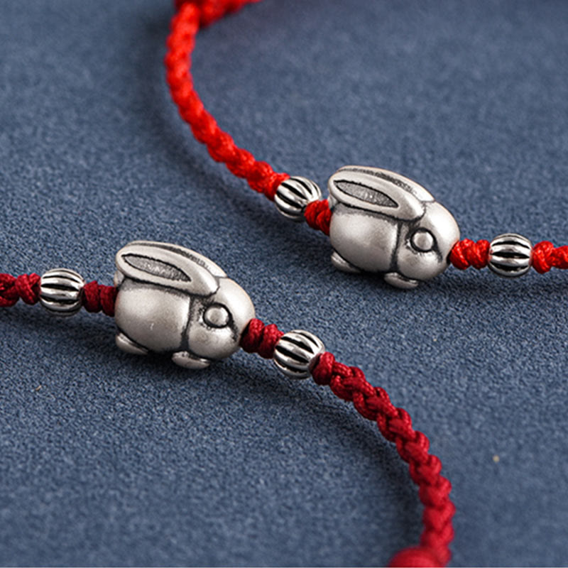 Buddha Stones Handmade 999 Sterling Silver Rabbit Luck Rope Bracelet Anklet Bracelet Anklet BS 19