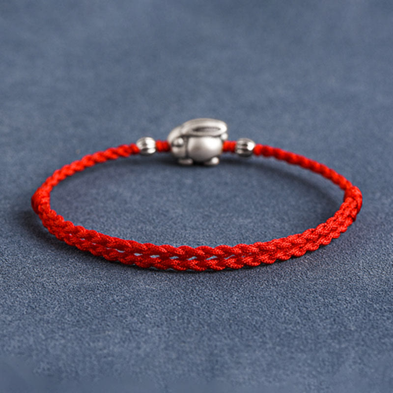 Buddha Stones Handmade 999 Sterling Silver Rabbit Luck Rope Bracelet Anklet Bracelet Anklet BS 3