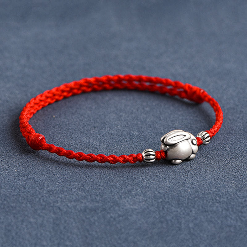 Buddha Stones Handmade 999 Sterling Silver Rabbit Luck Rope Bracelet Anklet Bracelet Anklet BS 4