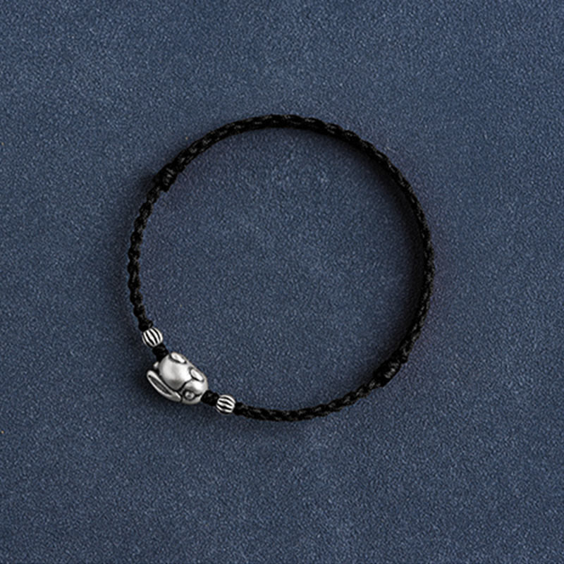 Buddha Stones Handmade 999 Sterling Silver Rabbit Luck Rope Bracelet Anklet Bracelet Anklet BS 24