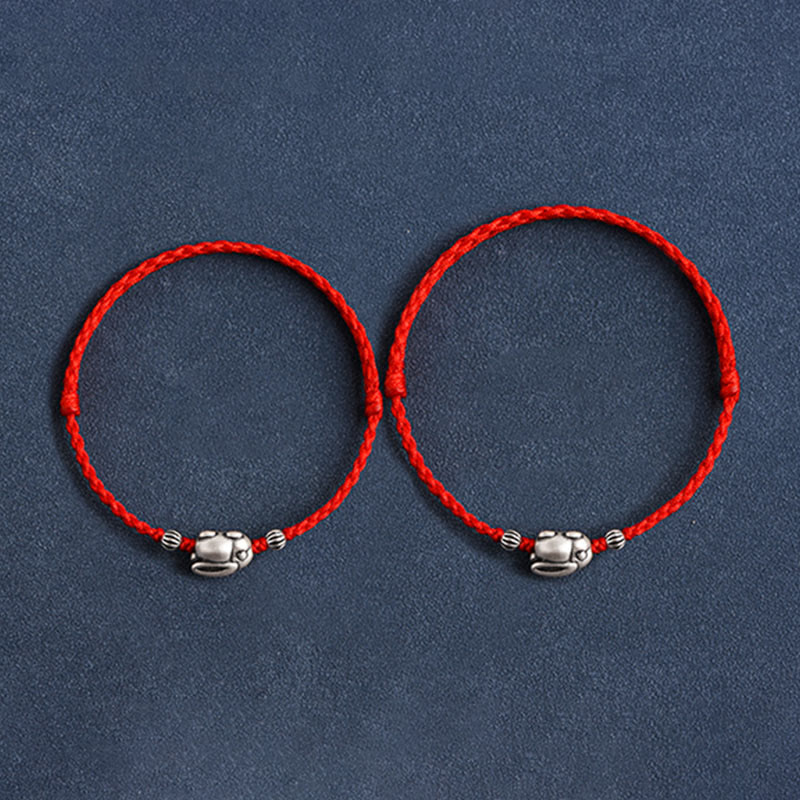Buddha Stones Handmade 999 Sterling Silver Rabbit Luck Rope Bracelet Anklet Bracelet Anklet BS 13