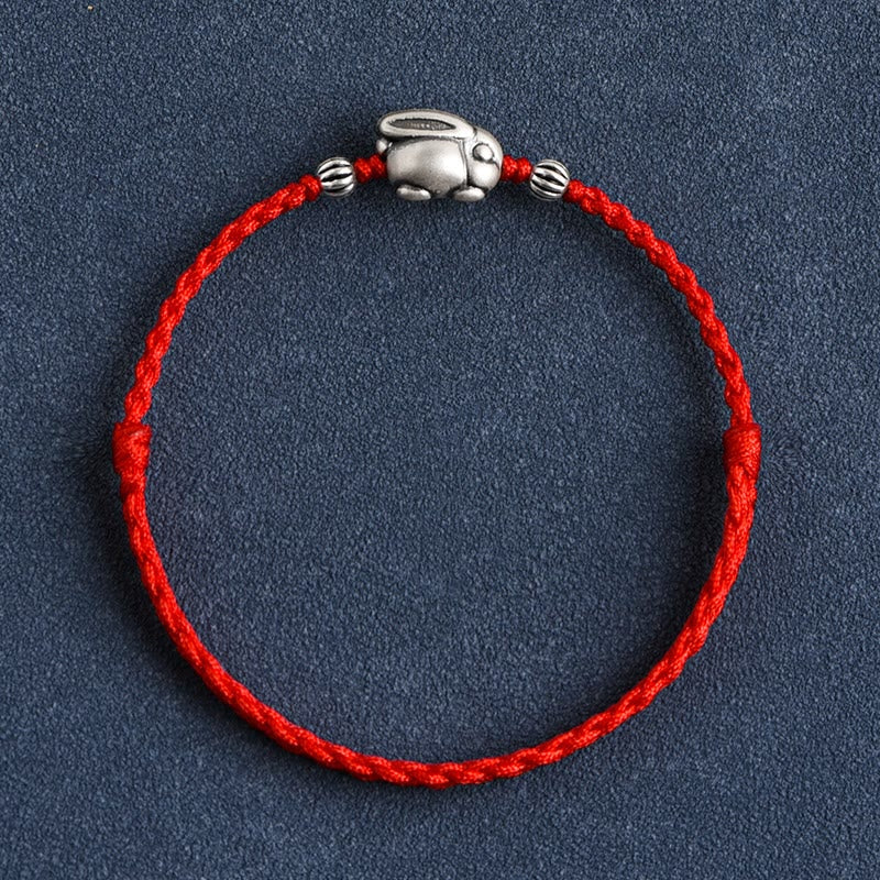 Buddha Stones Handmade 999 Sterling Silver Rabbit Luck Rope Bracelet Anklet Bracelet Anklet BS 1
