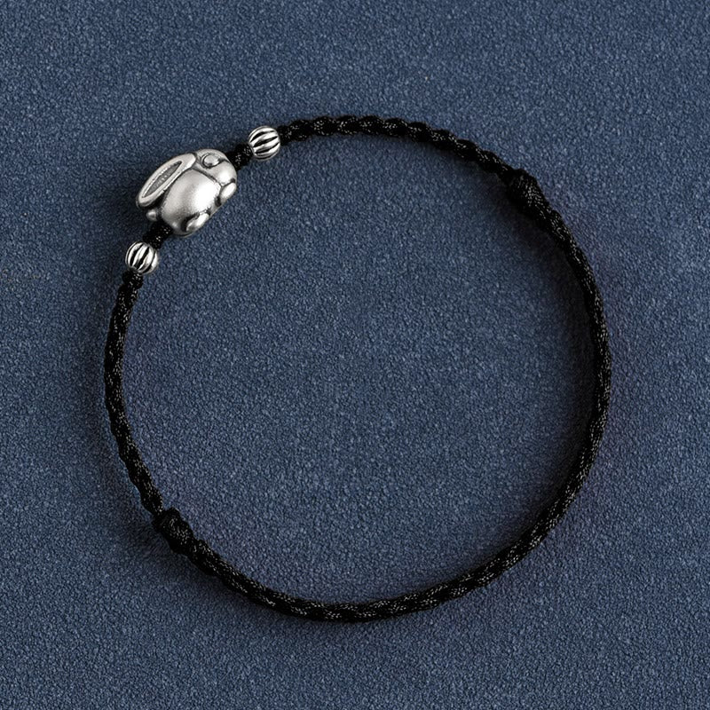 Buddha Stones Handmade 999 Sterling Silver Rabbit Luck Rope Bracelet Anklet Bracelet Anklet BS 23