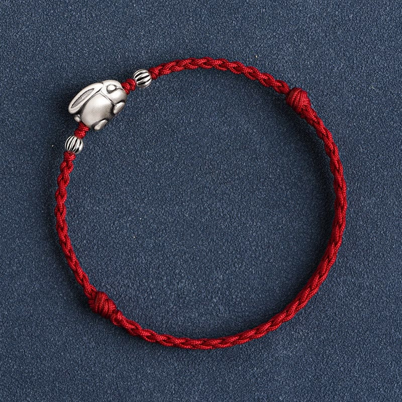 Buddha Stones Handmade 999 Sterling Silver Rabbit Luck Rope Bracelet Anklet Bracelet Anklet BS 16
