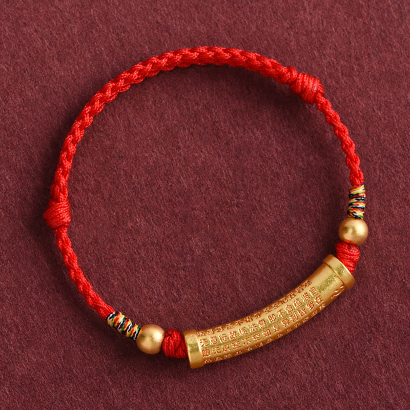 Buddha Stones Handmade Alloy Heart Sutra Protection Strength Rope Bracelet Anklet Bracelet BS 5