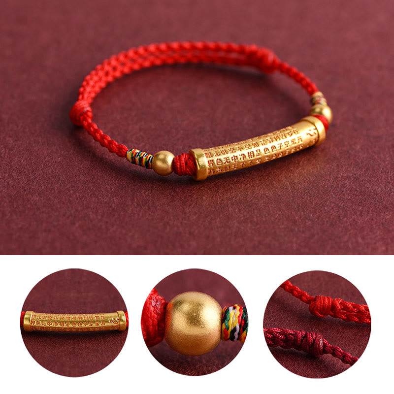 Buddha Stones Handmade Alloy Heart Sutra Protection Strength Rope Bracelet Anklet Bracelet BS 8
