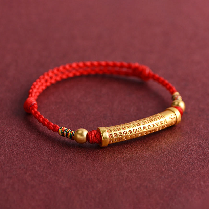Buddha Stones Handmade Alloy Heart Sutra Protection Strength Rope Bracelet Anklet Bracelet BS 6