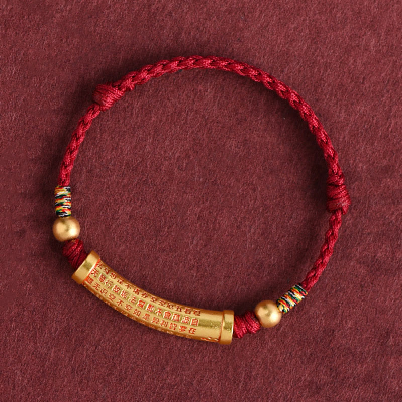 Buddha Stones Handmade Alloy Heart Sutra Protection Strength Rope Bracelet Anklet Bracelet BS Anklet(Circumference 18-30cm) Dark Red