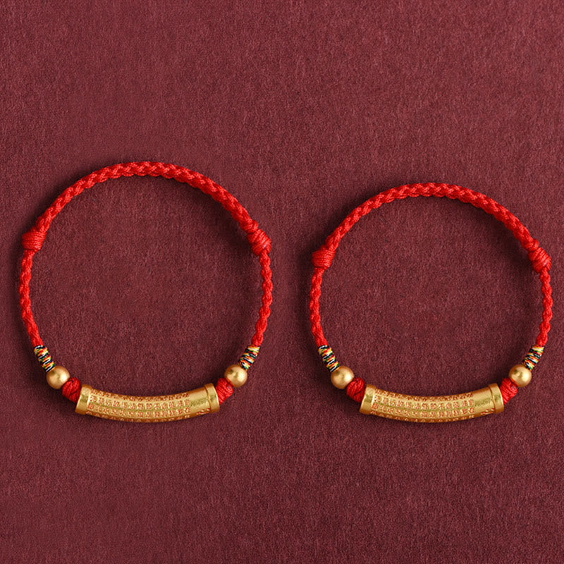 Buddha Stones Handmade Alloy Heart Sutra Protection Strength Rope Bracelet Anklet Bracelet BS 11