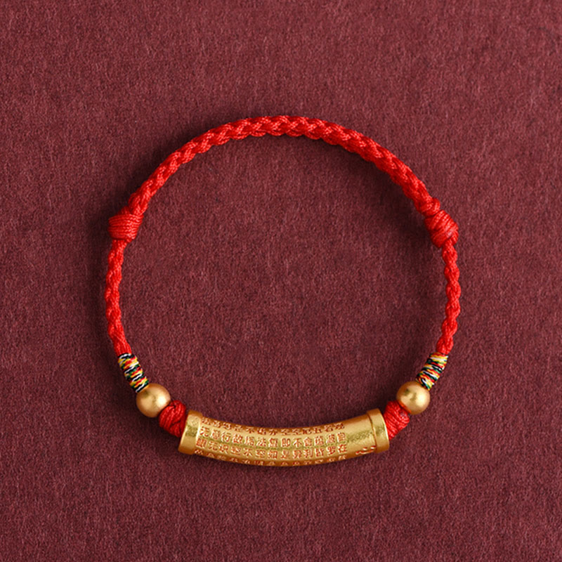 Buddha Stones Handmade Alloy Heart Sutra Protection Strength Rope Bracelet Anklet Bracelet BS 7