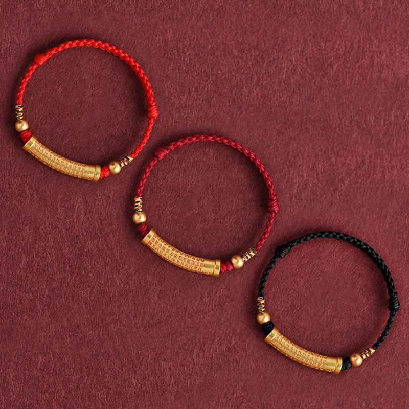 Buddha Stones Handmade Alloy Heart Sutra Protection Strength Rope Bracelet Anklet Bracelet BS 1