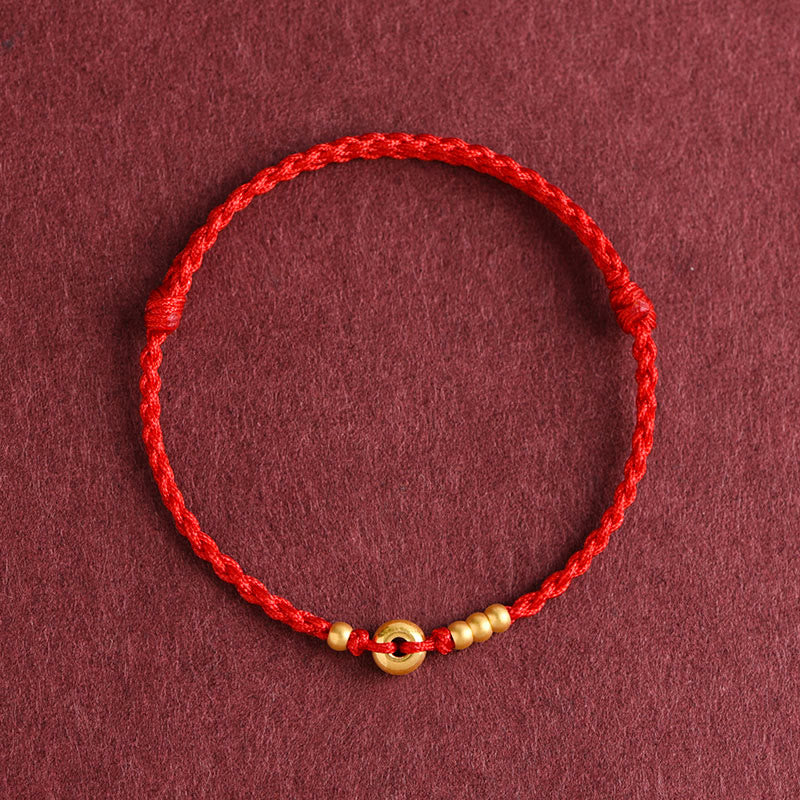 Buddha Stones 999 Gold Small Peace Buckle Design Handmade Luck Braided Rope Bracelet Anklet Bracelet BS 2
