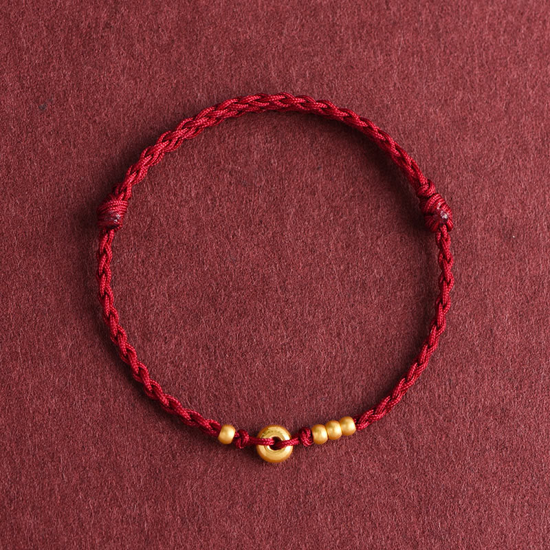 Buddha Stones 999 Gold Small Peace Buckle Design Handmade Luck Braided Rope Bracelet Anklet Bracelet BS Anklet(Circumference 18-30cm) Dark Red