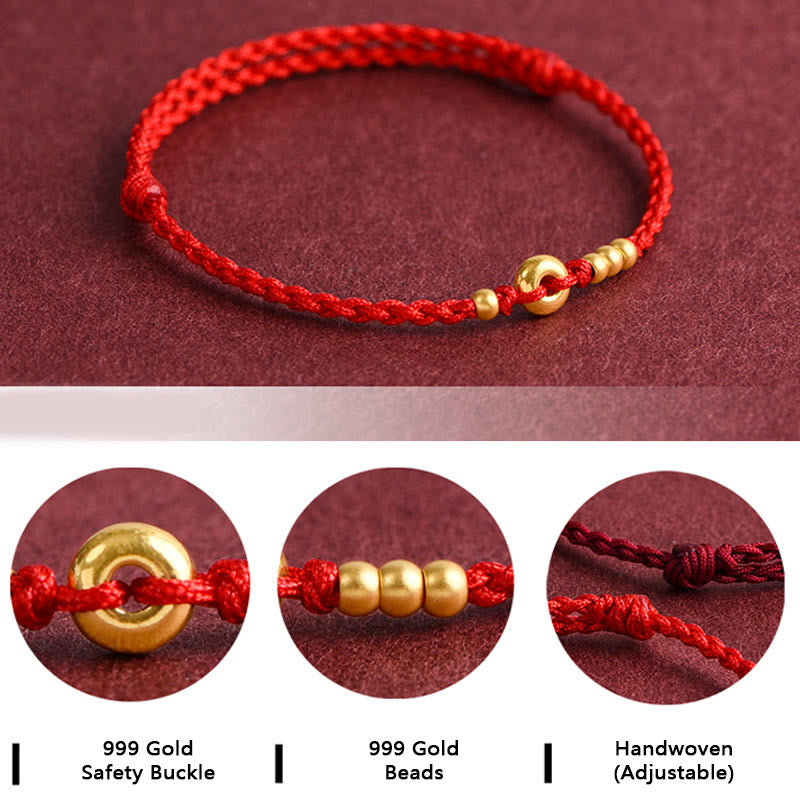 Buddha Stones 999 Gold Small Peace Buckle Design Handmade Luck Braided Rope Bracelet Anklet Bracelet BS 3