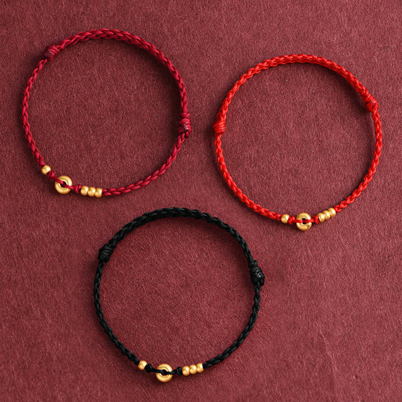 Buddha Stones 999 Gold Small Peace Buckle Design Handmade Luck Braided Rope Bracelet Anklet Bracelet BS 1