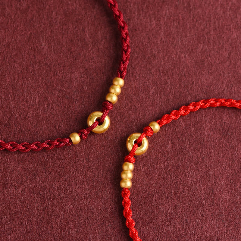 Buddha Stones 999 Gold Small Peace Buckle Design Handmade Luck Braided Rope Bracelet Anklet Bracelet BS 16