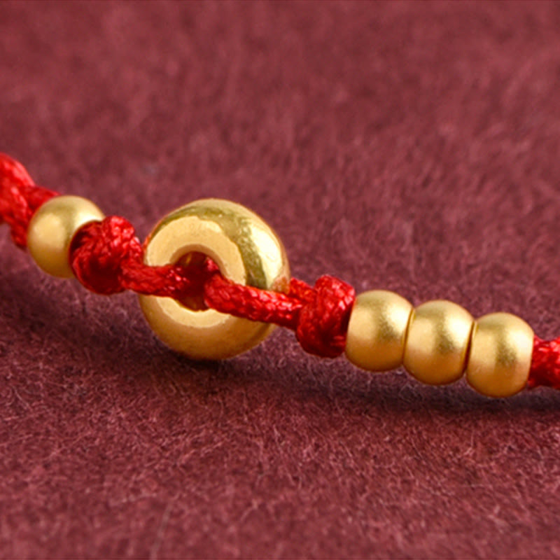 Buddha Stones 999 Gold Small Peace Buckle Design Handmade Luck Braided Rope Bracelet Anklet Bracelet BS 4