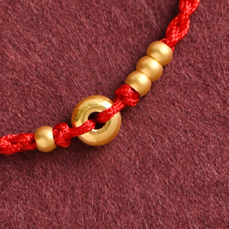 Buddha Stones 999 Gold Small Peace Buckle Design Handmade Luck Braided Rope Bracelet Anklet Bracelet BS 8