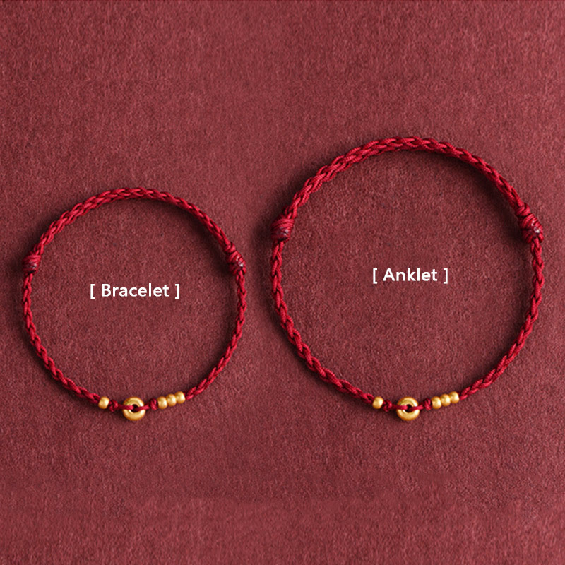 Buddha Stones 999 Gold Small Peace Buckle Design Handmade Luck Braided Rope Bracelet Anklet Bracelet BS 15