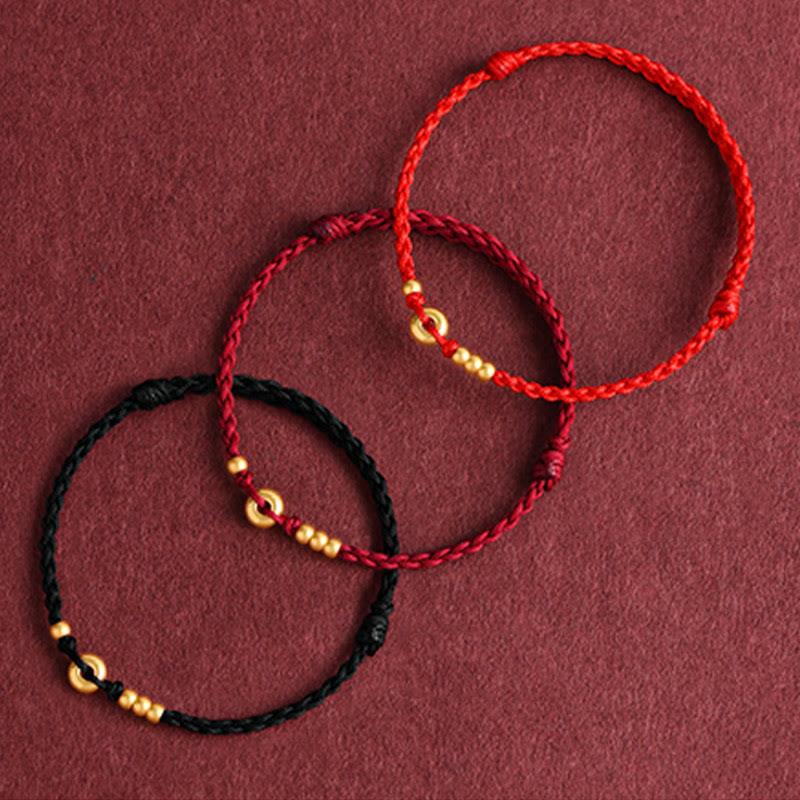 Buddha Stones 999 Gold Small Peace Buckle Design Handmade Luck Braided Rope Bracelet Anklet Bracelet BS 20