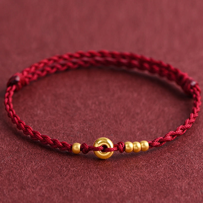 Buddha Stones 999 Gold Small Peace Buckle Design Handmade Luck Braided Rope Bracelet Anklet Bracelet BS 13