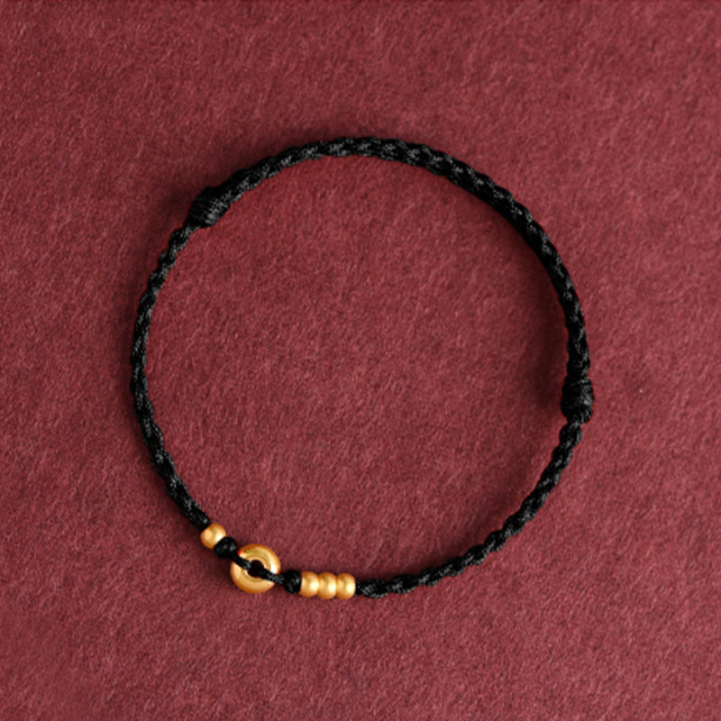 Buddha Stones 999 Gold Small Peace Buckle Design Handmade Luck Braided Rope Bracelet Anklet Bracelet BS 19
