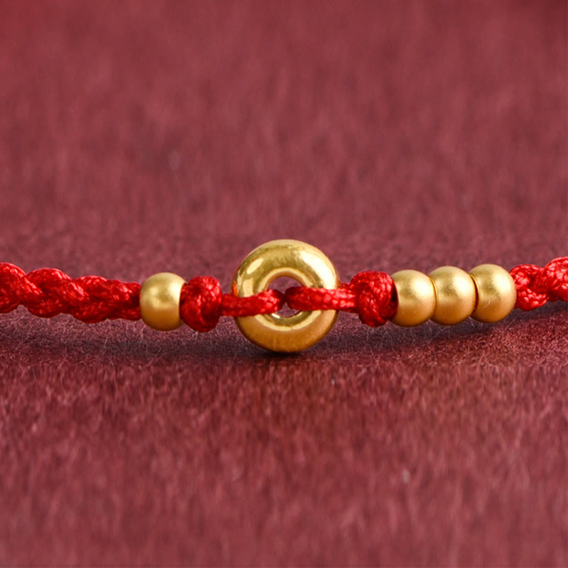 Buddha Stones 999 Gold Small Peace Buckle Design Handmade Luck Braided Rope Bracelet Anklet Bracelet BS 9
